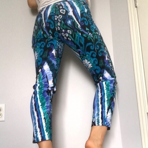 Tropical Print Boho Pants Coastal Blue Teal Abstract Size 4 Lightweight - Picture 16 of 16